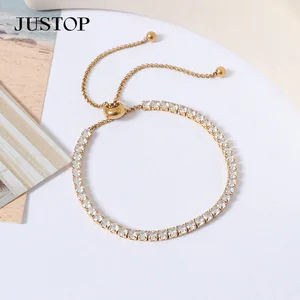 Womens Personalized Charms Jewelry 18K Gold Plated Sparkling CZ Zircon Diamond Bridal Wedding Tennis Chain Bracelet