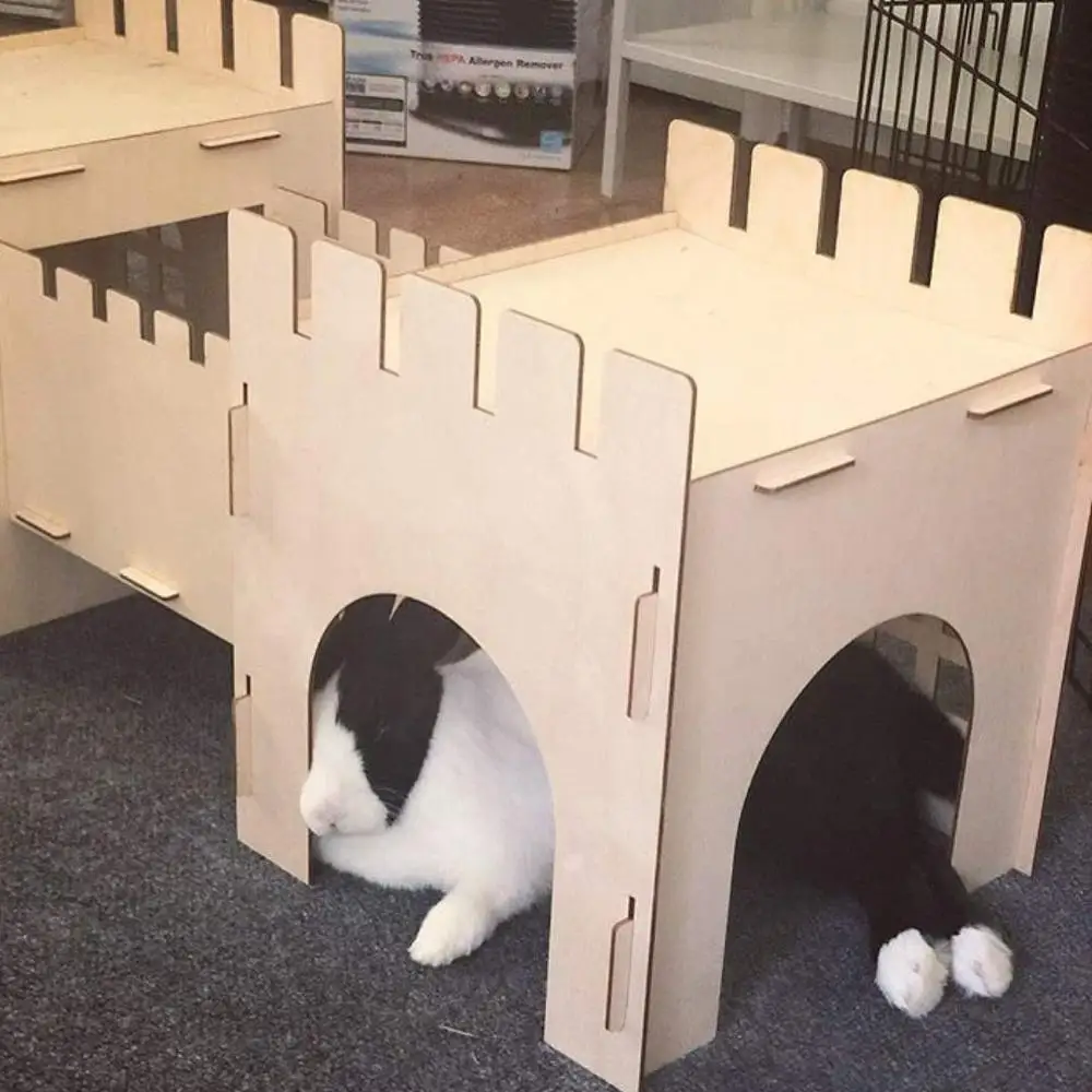 Assembly Plywood Wooden Rabbit Hide House Toy Castle With Hideaway