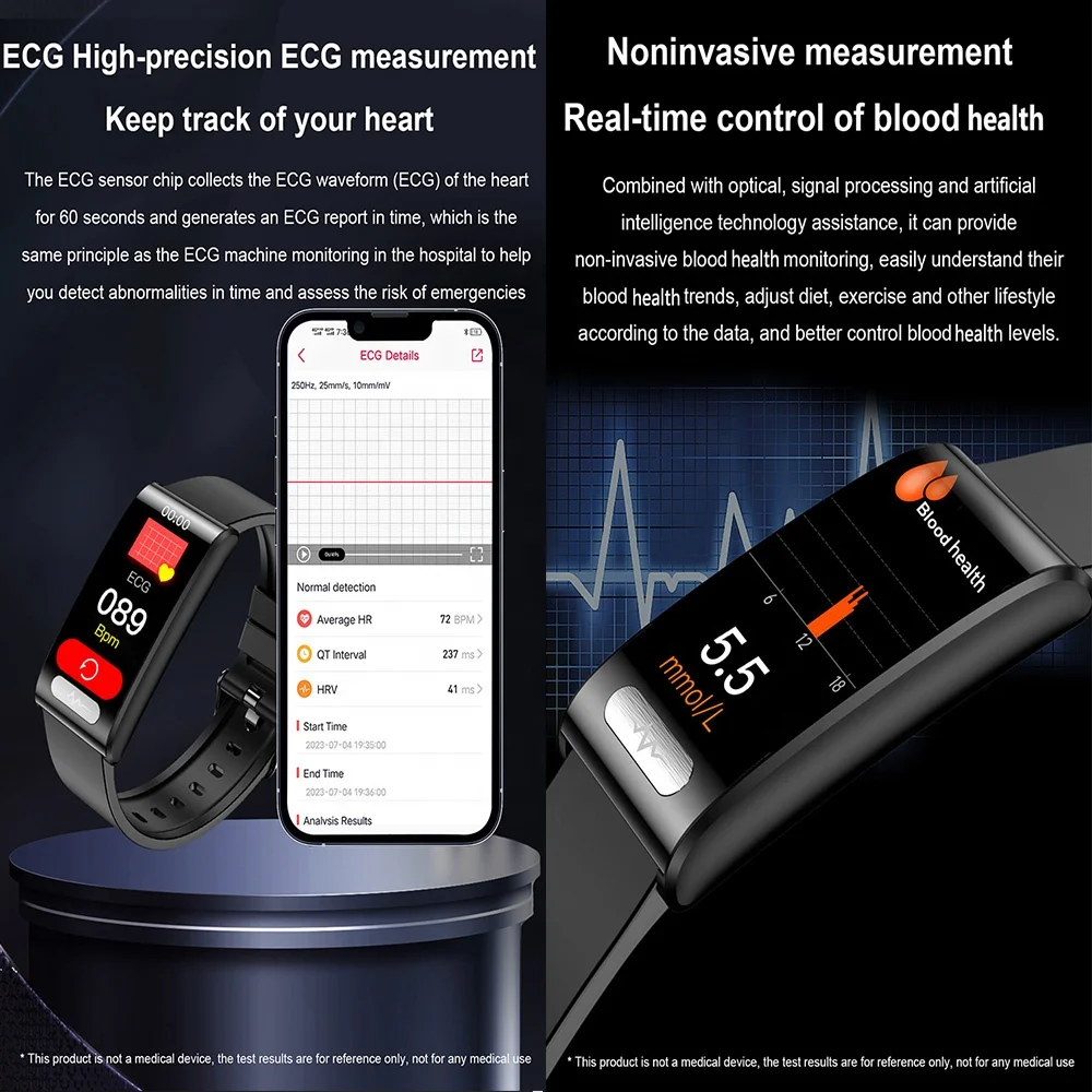 Smart Watch Band Heart Rate & Ecg Ekg Fitness Tracker With ECG PPG Spo2 Blood Pressure Bp Sensor Monitor Smart Bracelet