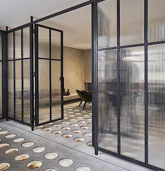 Alufront Modern Design Ultra Slim Profile with Grid Aluminum Alloy Hinged Casement Door With Clear Glass for Home Use or Kitchen