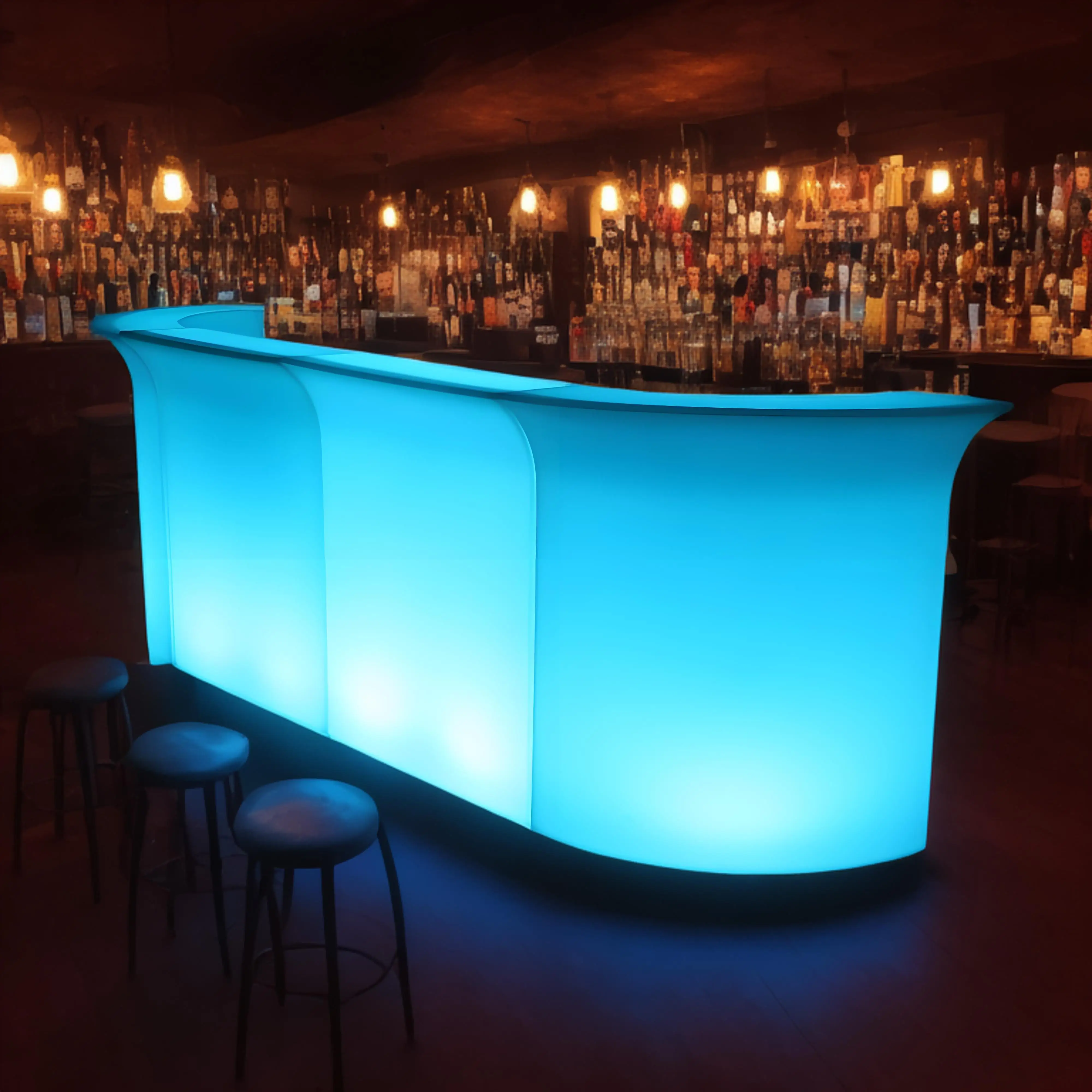 Modern Home Bar Furniture Table with LED Lights Remote Control Outdoor Restaurant Party Garden Hotel Use Made Plastic Panel