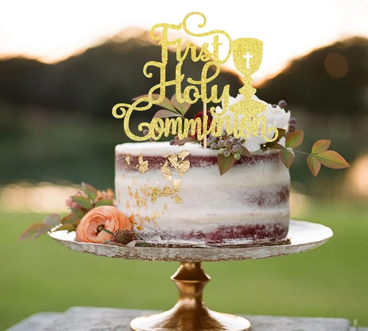 Heddonar Glitter Mi Bautizo Cake Topper - Spanish First Communion Cake Pick, God...