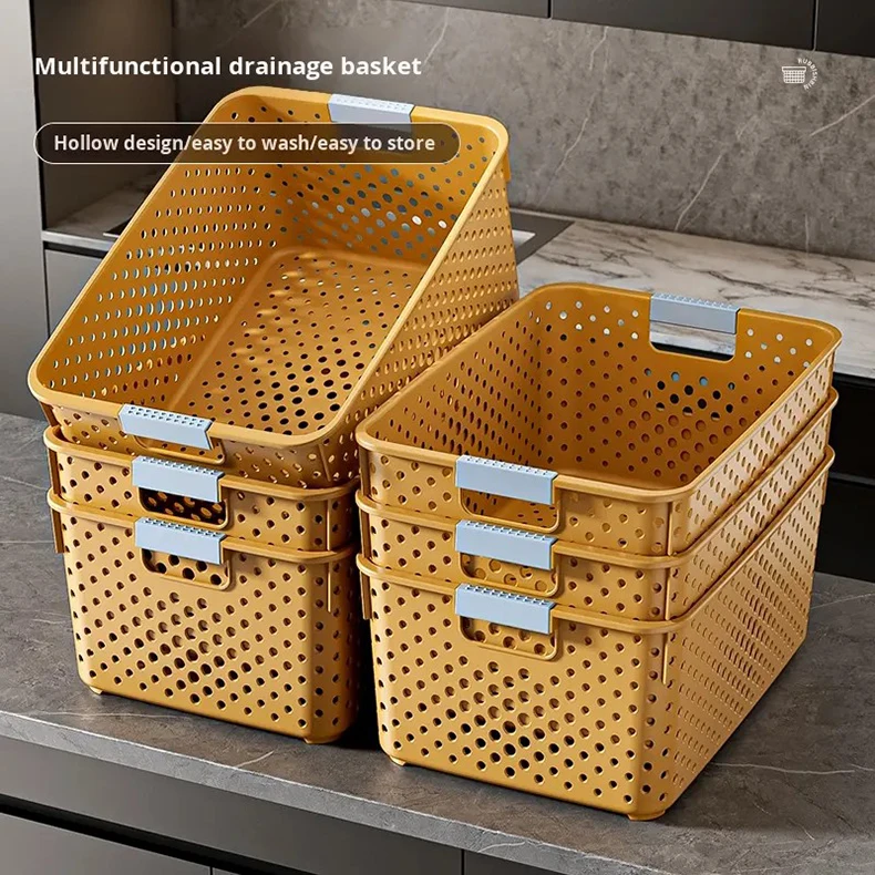 Plastic Storage Basket Desktop Drain Snack Toy Organizer for Dormitory and Kitchen Use Japanese Miscellaneous Storage Basket factory