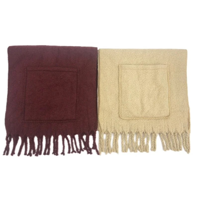 Модный зимний плотный полиэфирный высококачественный однотонный Карманный шарф для женщин