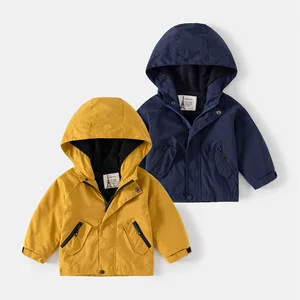 Custom Children's Thick Velvet Hooded Coat New Boys Plus Garment Dyed Printed Outwear Boy's Winter Coats Clothes for Kids