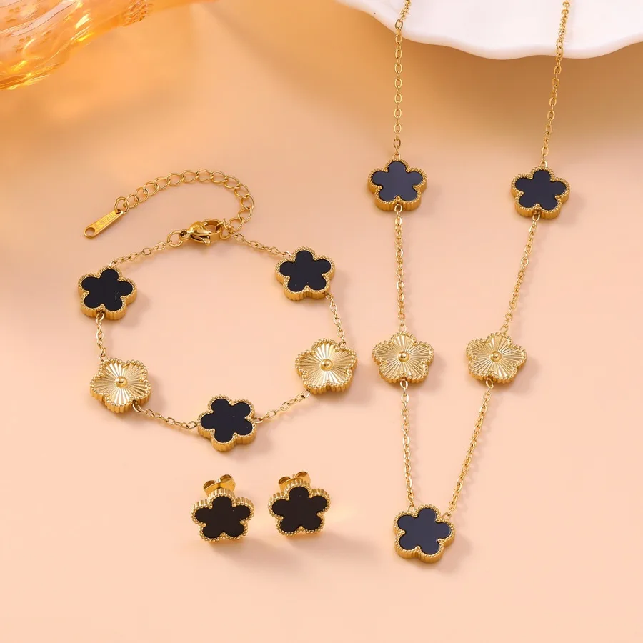 Elegant Five Clover Stainless Steel Jewelry Set