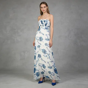 Bettergirl 2026 Ramadan French retro elegant sleeveless waist cinched printed strapless dress