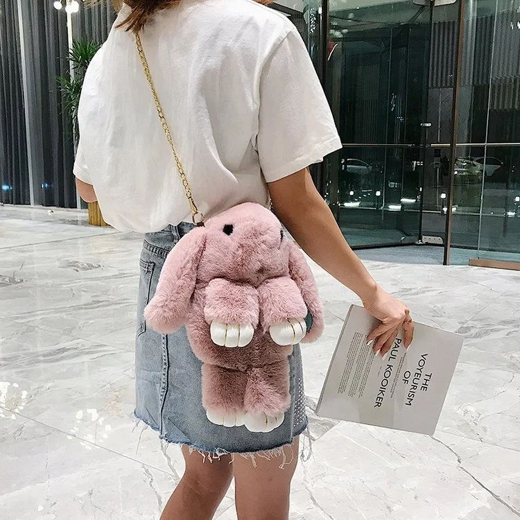 Niedliche Shaggy Kawaii Plüsch Hase Kaninchen Tier Schulter Damen