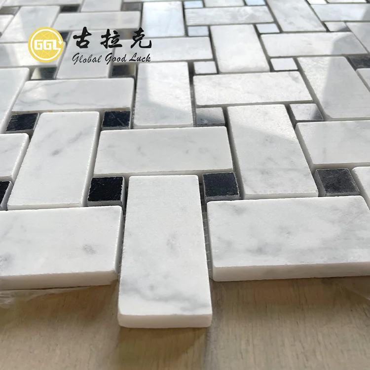 Popular Design White & Black Mosaic Marble Stone Mosaic Tile For Home Decoration