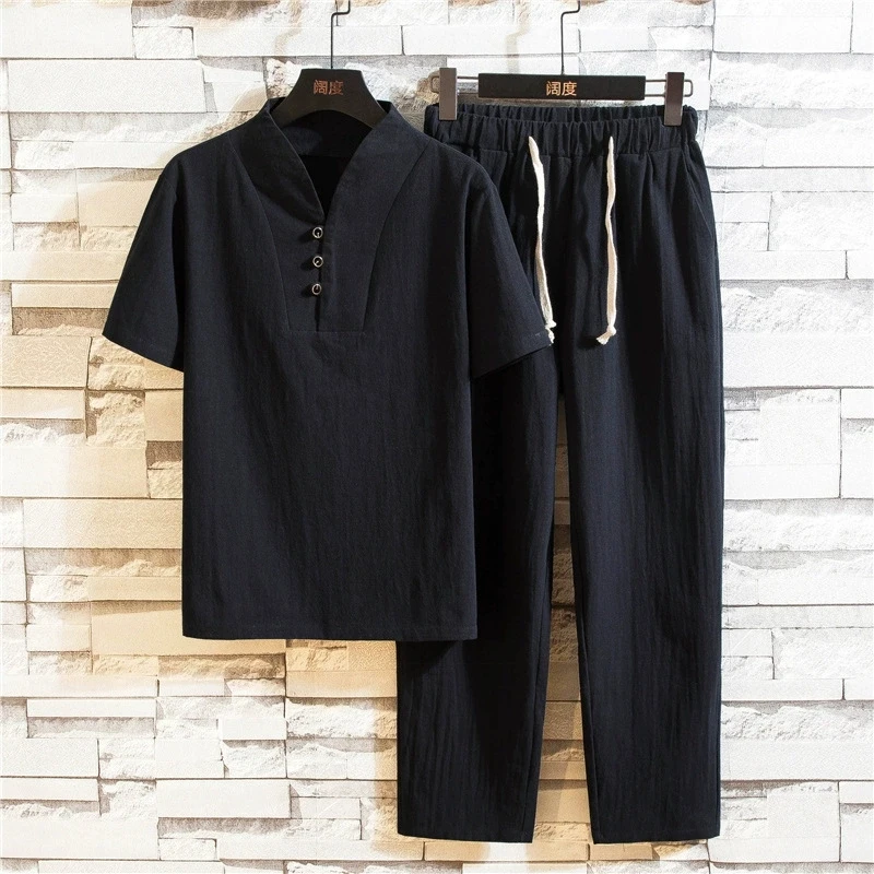 OEM Trendy Chinese Retro Suit Set - Loose Fit Two Piece Outfit for Men's Summer Casual W