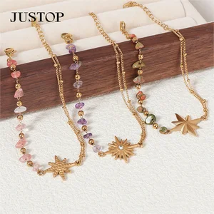 For Women Fashion Stainless Steel Bracelet Charms Chain Gemstone Green Beaded Malachite Natural Stone Bracelet for Women