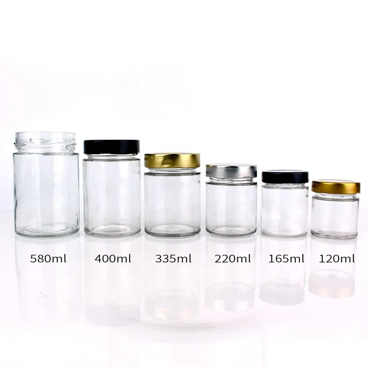 Wholesale 120ml 220ml 330ml 400ml 580ml Wide Mouth Straight Sided Glass Storage Jar Spice Honey Jam Jar with Altight Lid