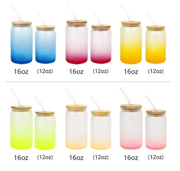 Coffee Beverage Beer Sublimation Glasses Glass Can With Bamboo Lid and ...