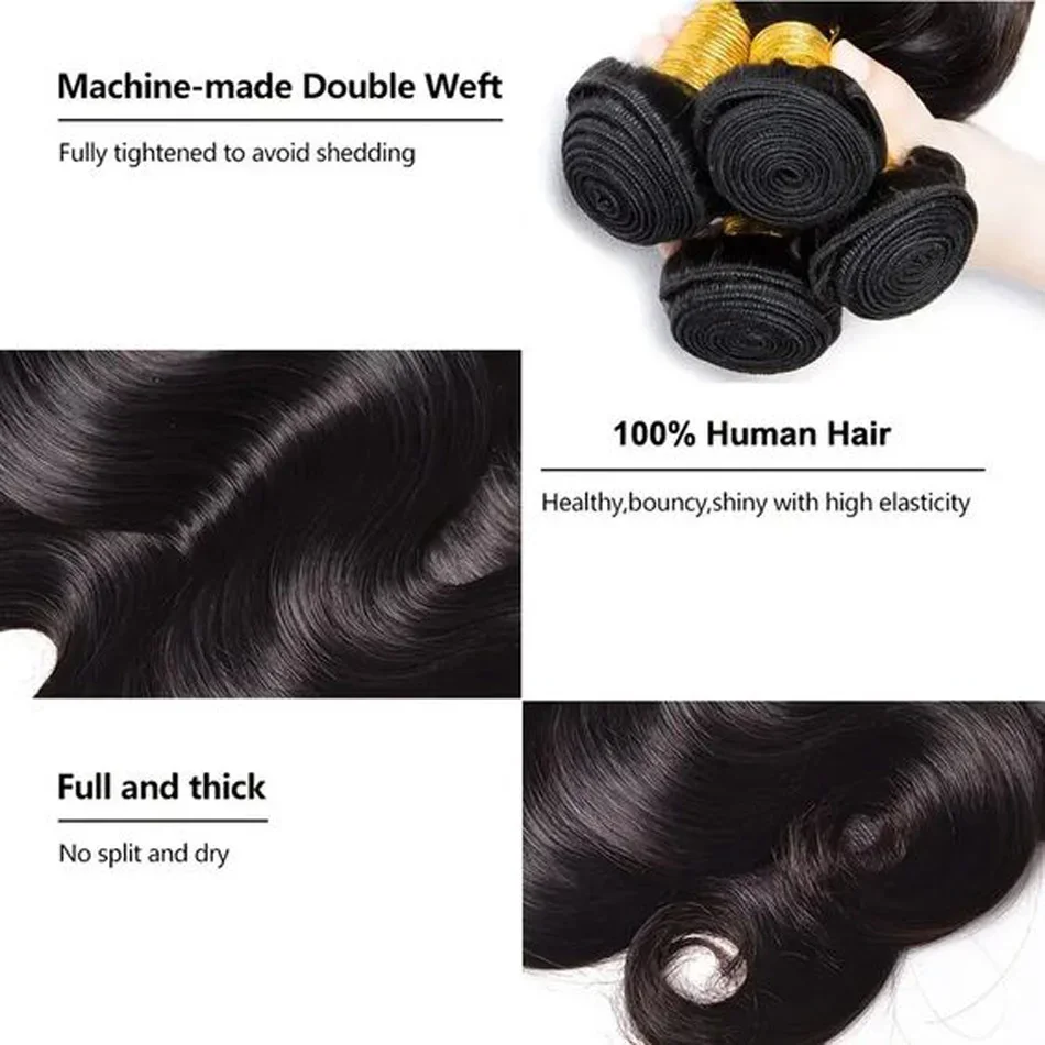 4 Stéck Mënschlecht Hoer Body Wave Bündelen Peruanesch Remy Mënschlecht Hoer Natierlech Schwaarz Faarf 100% Mënschlecht Hoerqualitéit Fir Fraen Bündelen_voghion.com