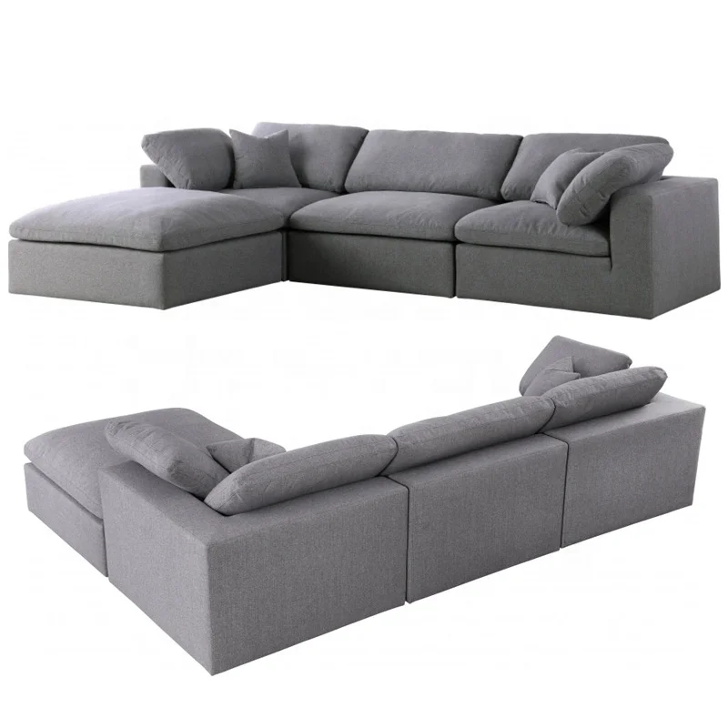 Modular 4-Piece Tufted Wood Sectional Sofa Set Corner Sofa with Chaise Lounge Living Room Furniture