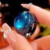 แหวนคริสตัลปลายแหลมสีดำทองสีน้ำเงินปรับขนาดได้