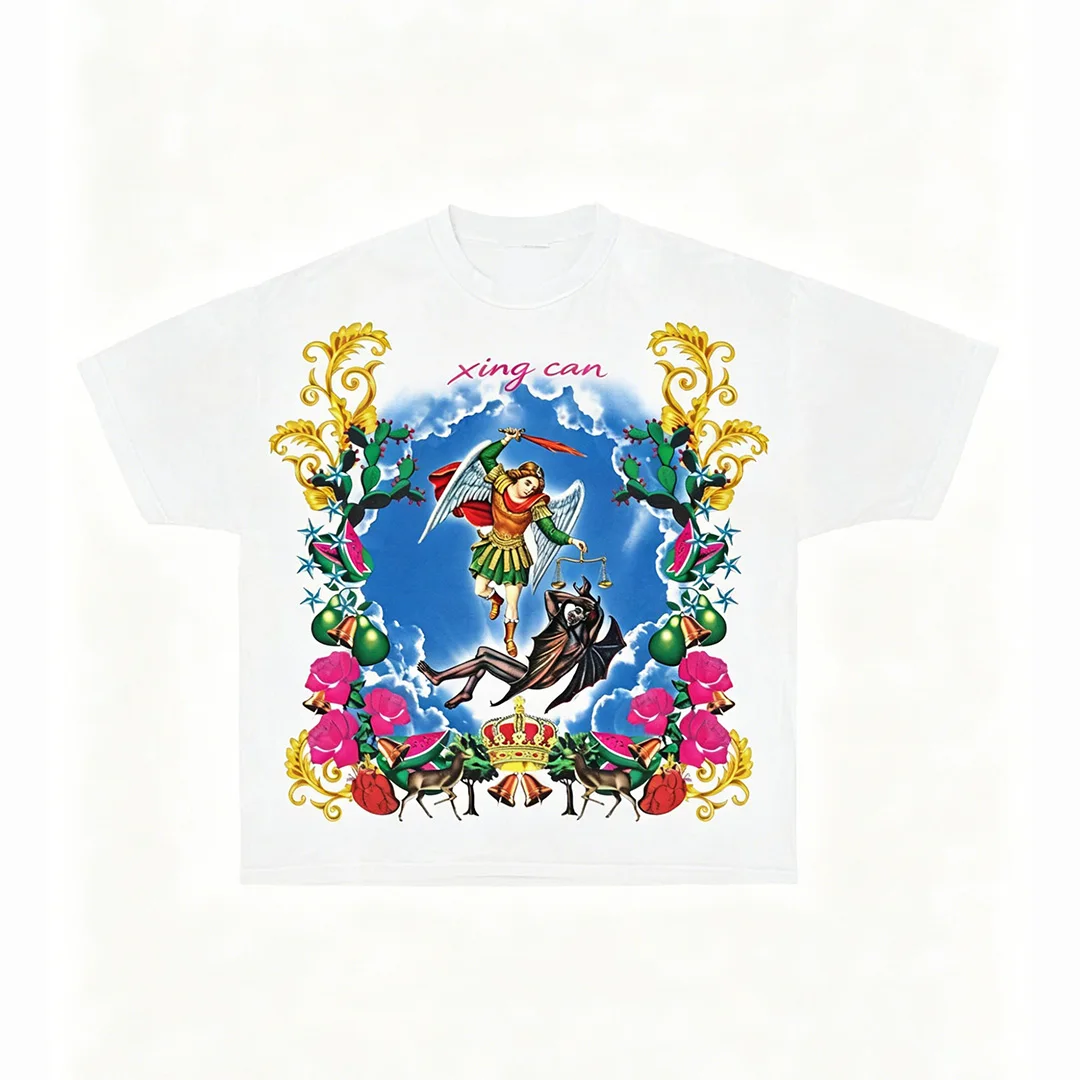 Europese-Amerikaanse straatdrag-hete DTG-hoë-definisie-druk-T-shirt, oue-look-gewas, katoen los oorgroot mans-T-shirt, aanpasbaar