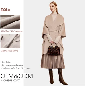 Hot Sale 10% Cashmere Short Loose Women's Cashmere Coat Double Sided for Winter Belt Decorated