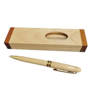 Factory Supply Luxury Branded Gift Maple Wood Twist Ball Pen Set with Custom Logo &Multi Color Magnetic Wood Window Show Box