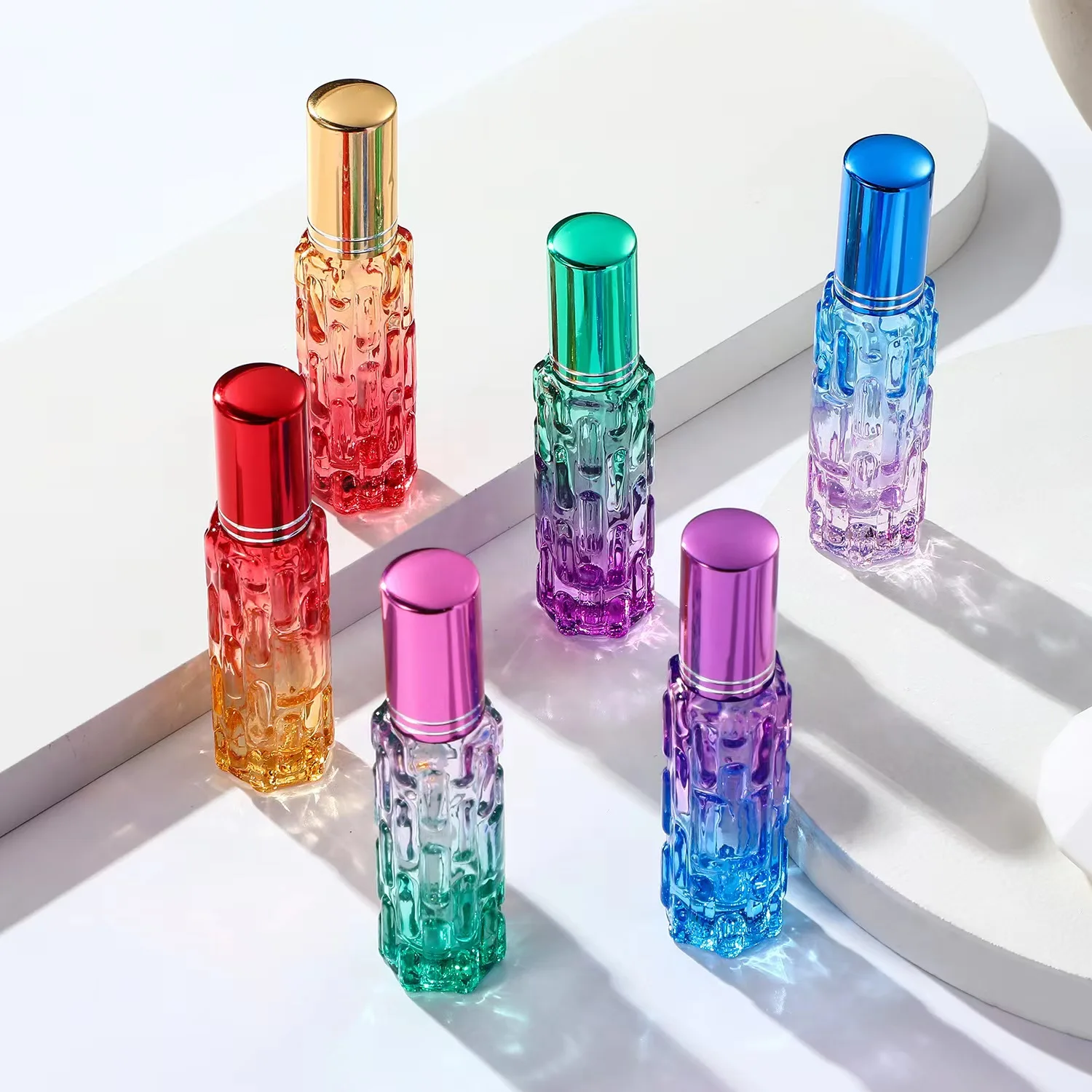 Gradient Rainbow Colored Glass Attar Perfume Spray Bottles