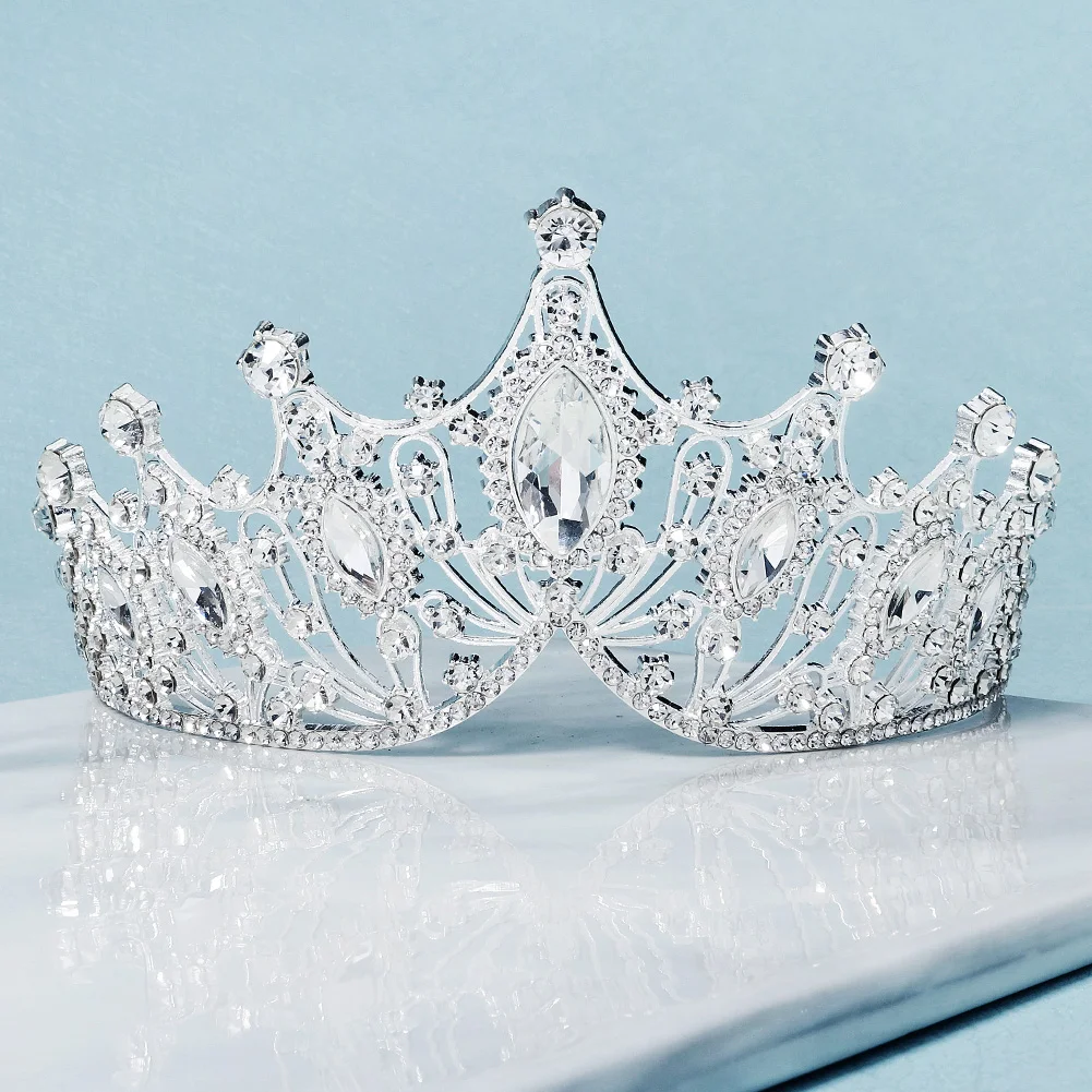 Tiara Regina Vintage Con Strass Barocchi - Cerchietto Capelli Per Matrimonio, Prom, Festa - Colore Argento