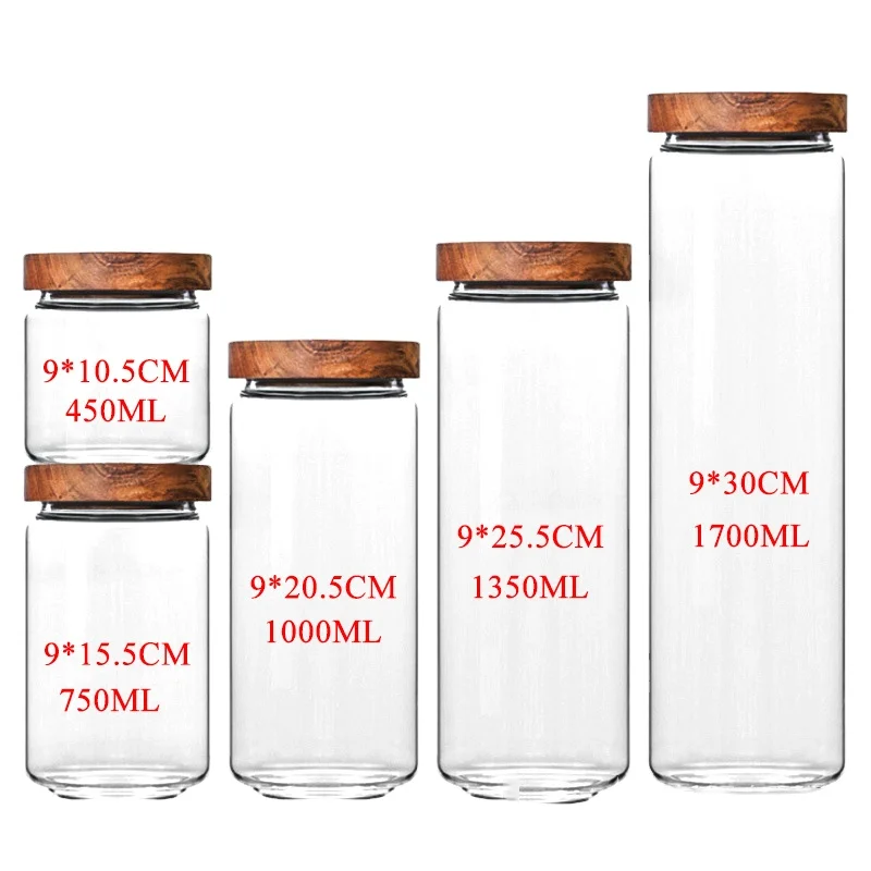 High borosilicate glass acacia wood lid glass jar food airtight