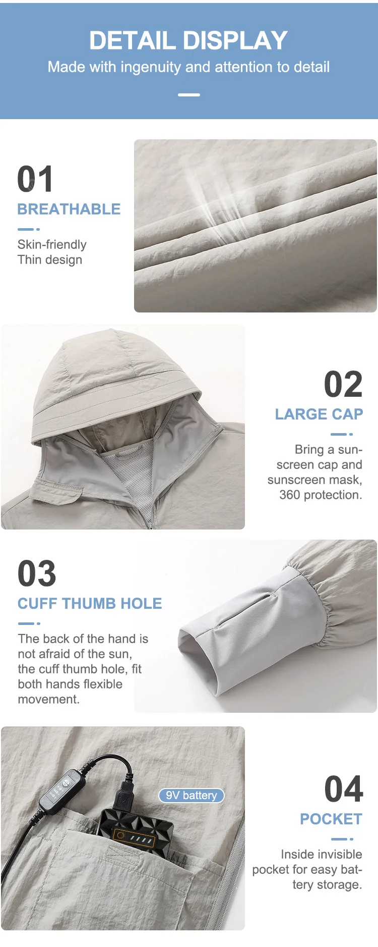 Ragioe 9v 12v Large Air Volume Low Noise Smart Cooling Air Conditioned