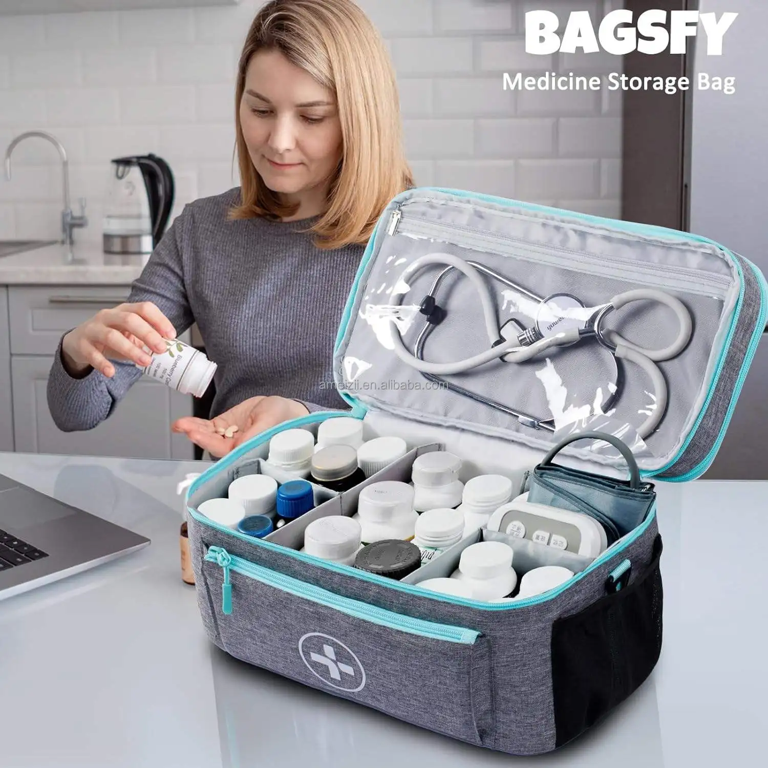 Polyester Medical Bag With Pocket And Medicine Bottle Holder Portable