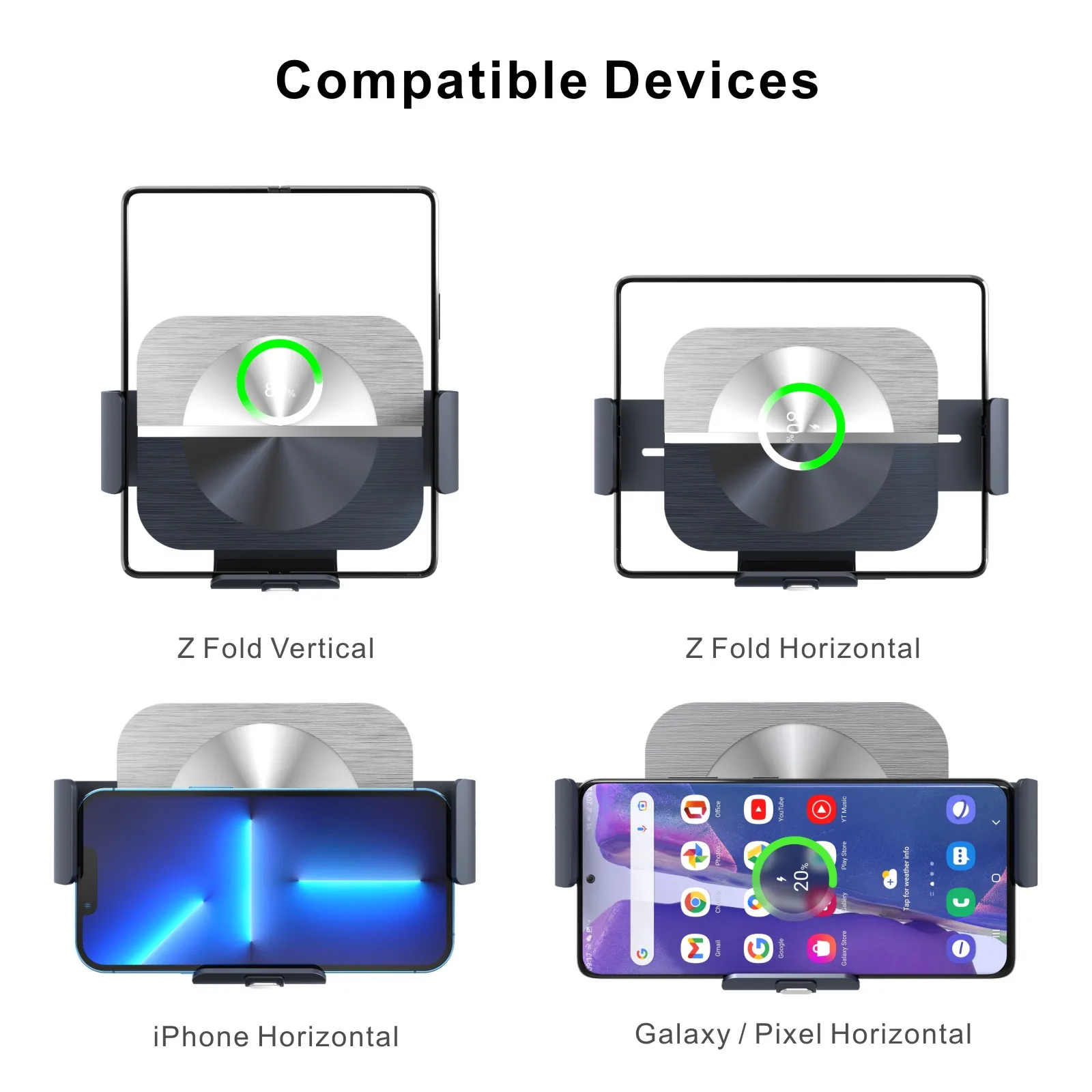 2 Coils Wireless Charging Phone Mount S11 for Samsung Galaxy Z Fold 6 5 iPhone PSE UL KC Automatic Clamping Car Wireless Charger