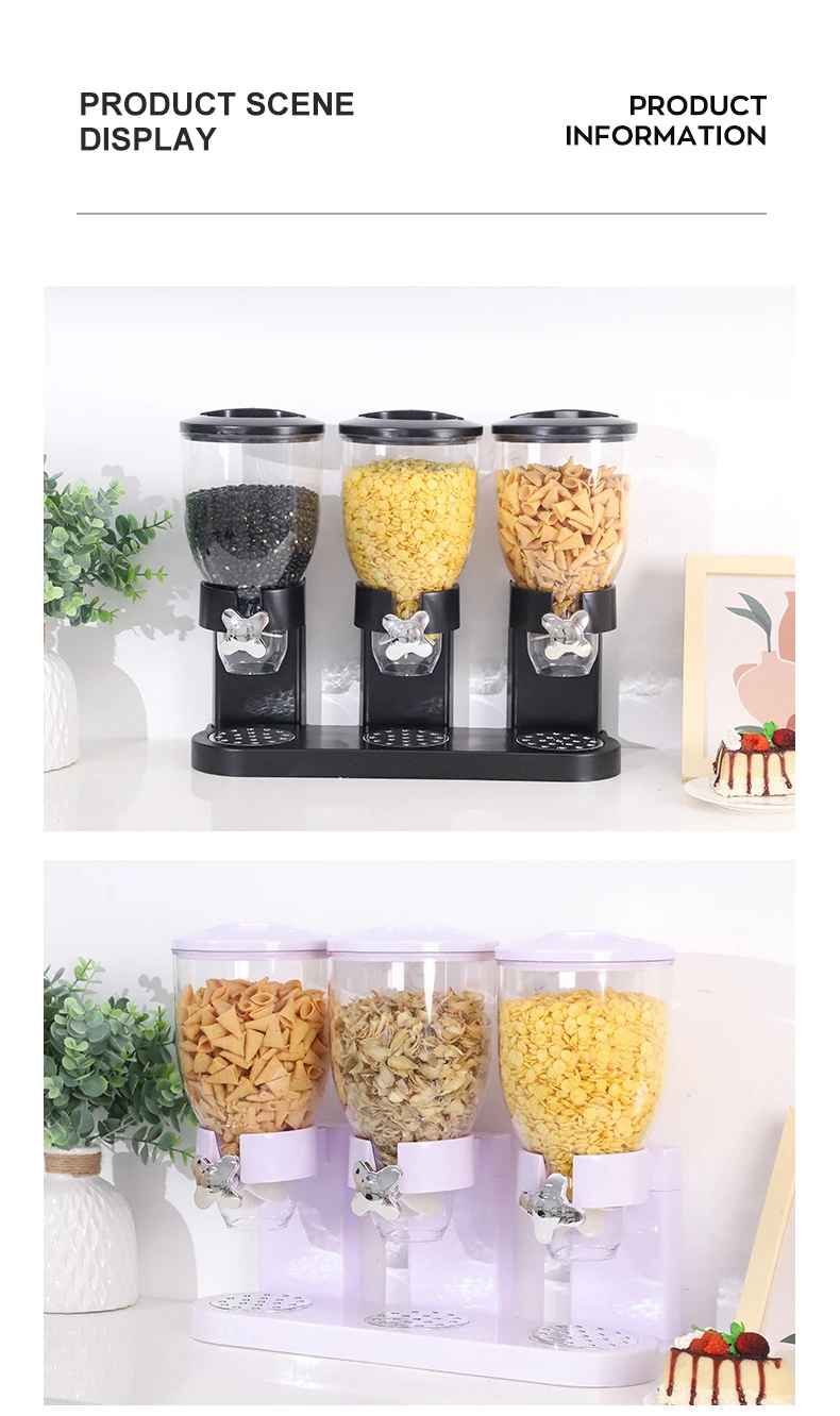 Triple Rice Dispenser Storage Box Container Cereals Grain Bucket Dry Food Storage Container With