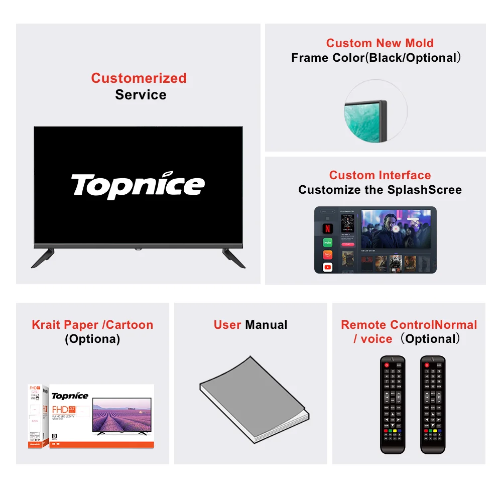 Factory-Customized 45-Inch 4K UHD Smart LED TV with Android, WiFi, and Customizable Motherboard