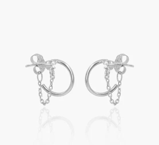 Customized 18K Gold Plated Thin Small Hoop and Chain Women Earring Jewelry 925 Sterling Silver for Women