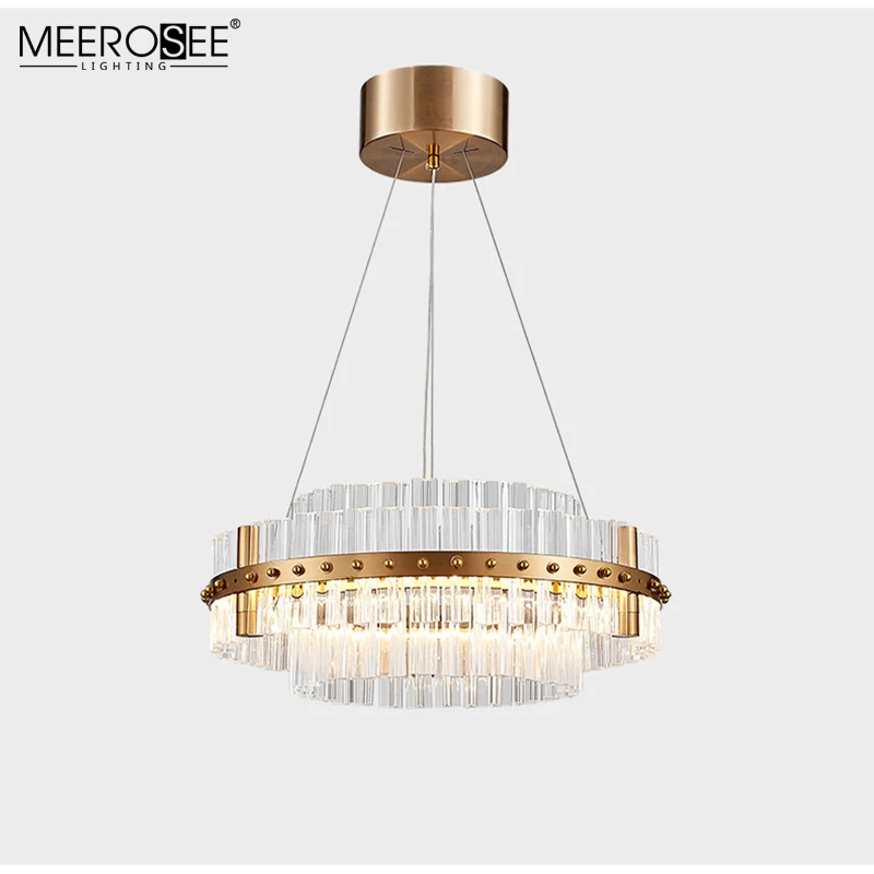 MEEROSEE Crystal Round Pendant Light Iron Frame Glass Light LED Circle Suspension Light MD86701