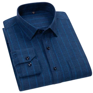 Young Men's Business Casual Long-Sleeved Shirt New Spring and Autumn Pure Cotton  Plaid Striped Fabric Breathable Twill