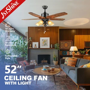 1stshine Ceiling Fan Classical 5 Wooden Blades Manual Pull Chain 52 Inches Ceiling Fan Light Kit