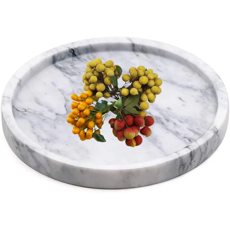Nordic Round White Marble Tray for Home Decoration and Food Serving