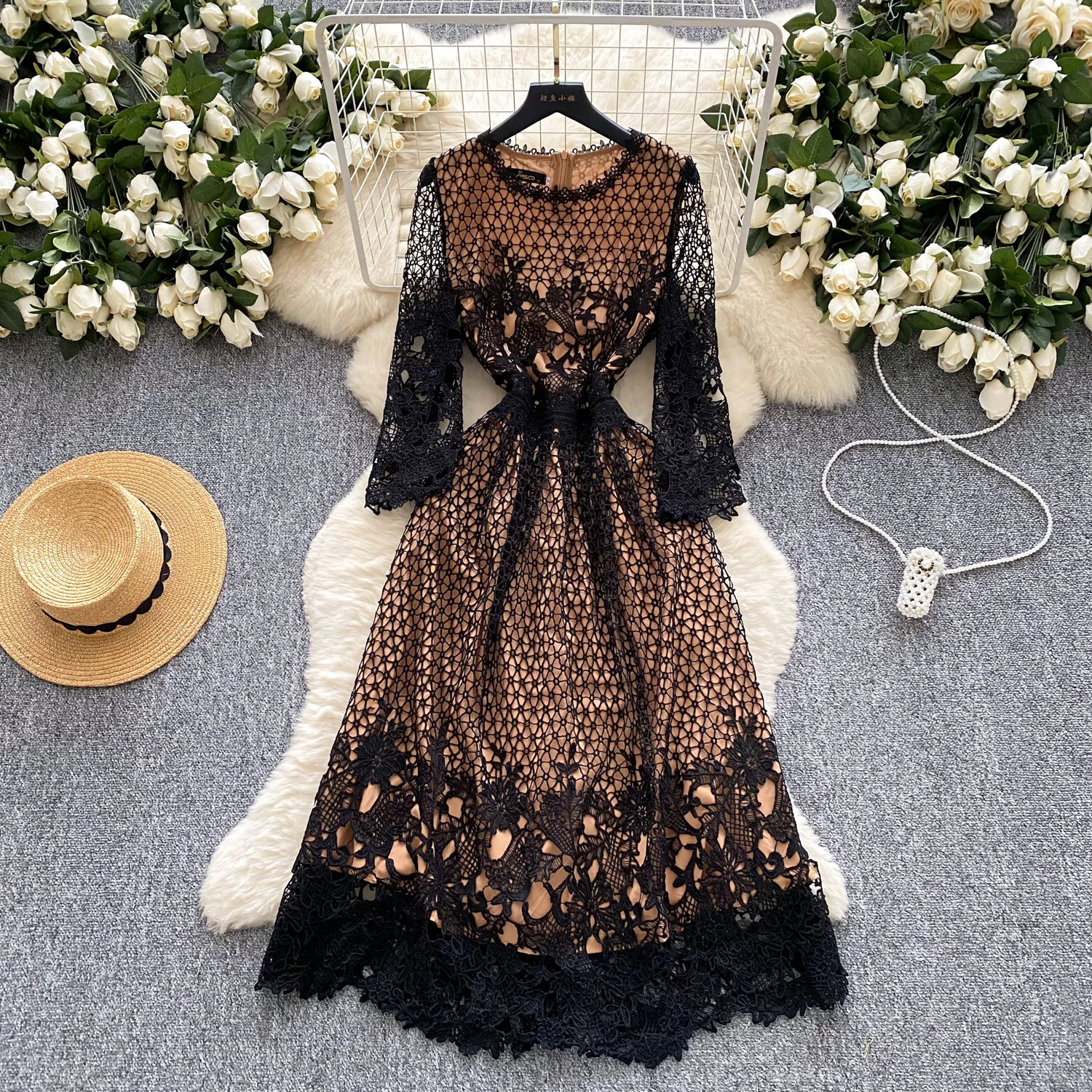 chinese dress ladies Women's Plus Size Dresses | Leigh Golden Lace Plus Size Lace Dress in White main image 0