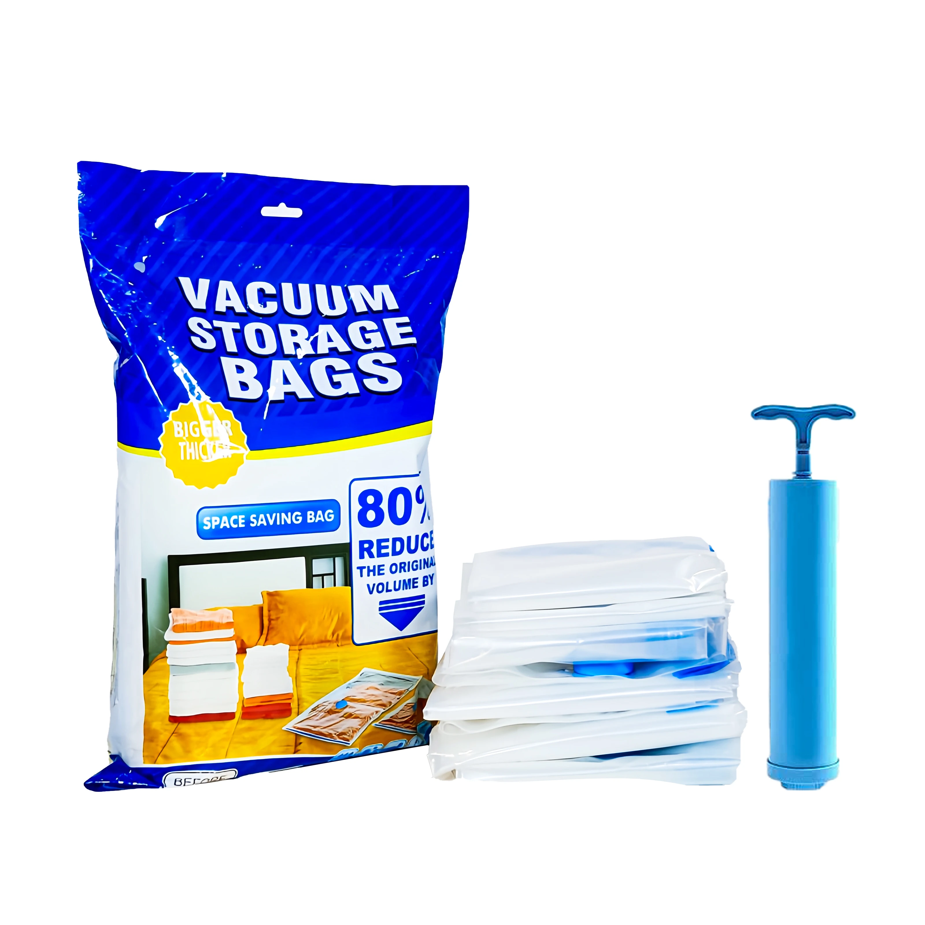 Factory-Direct Sale Classic Design Vacuum Storage Bags for Daily Clothes and Quilts Equipped with Hand Pump Set