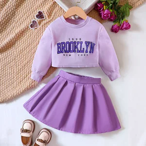 2026 Spring Autumn Toddler Children Clothes Sets Wholesale Letter Printed Sweatshirt Pleated Skirts Two Piece Girls Clothing
