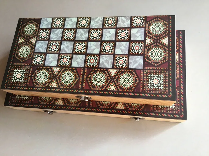 Wooden Chess Game Set 3 in 1 Checkers Chess Backgammon Travel Chess Set Foldable Chessboard