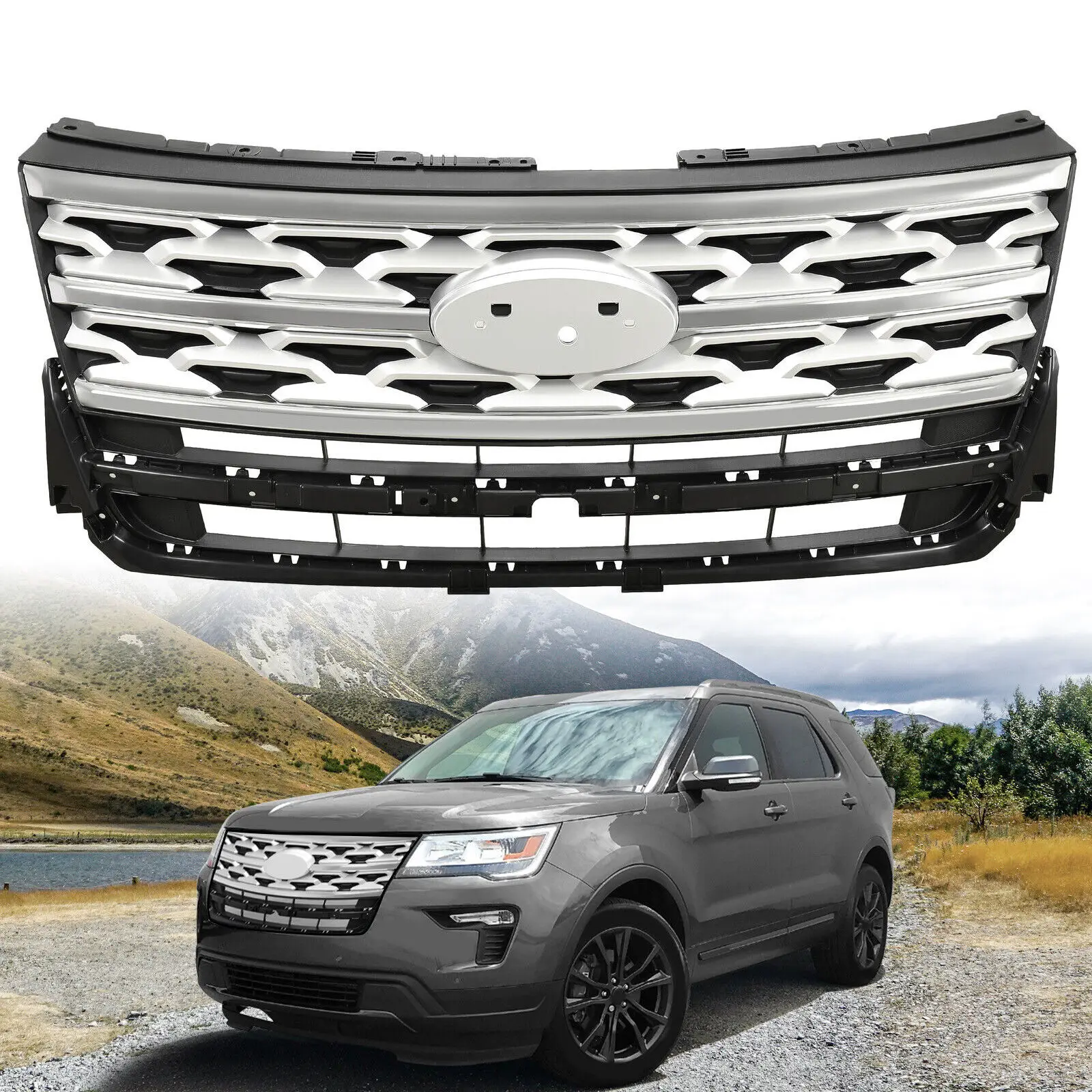 for Ford Explorer 2018 2019 car body kit bumpers ABS Painted Chrome Front Bumper Grill Upper Grille