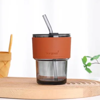 Portable Glass Tumbler Coffee Cup with Lid and Straw Leakproof Tea Cups Reusable Travel Coffee Tea Mug