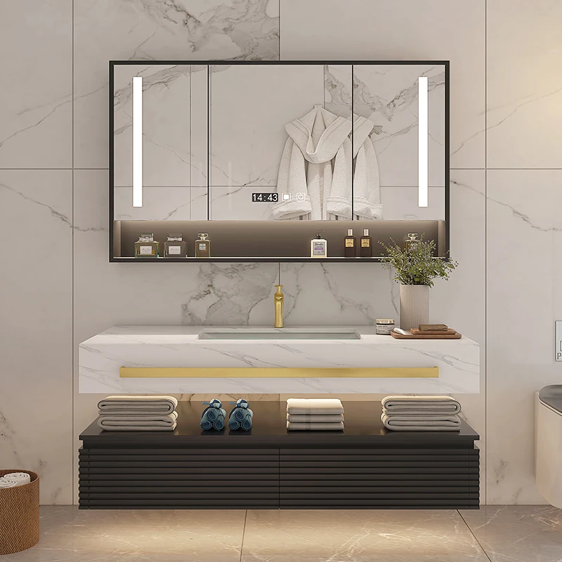 Modern LED Lighted Freestanding Bathroom Cabinet Vanity - Elegant and Stylish Waterproof Storage Organizer