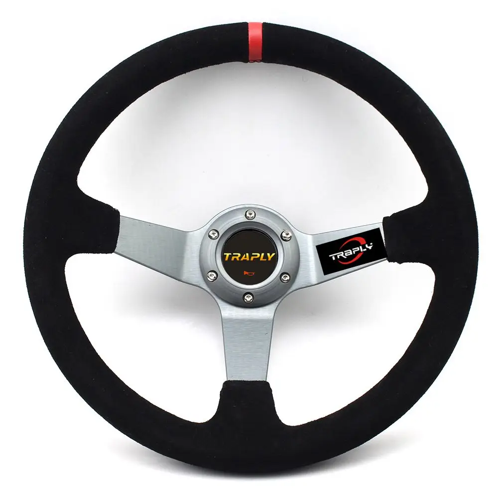 350 мм/14 дюймов серое/черное глубокое покрытие замша кожа гоночный автомобиль спортивное Рулевое колесо для