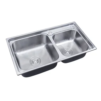 Stainless Steel 201 750mm X 400mm Deep Two Bowl Dish Washer Countertops Polishing Kitchen Sink 7540