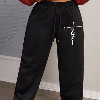 Custom printed wholesale classic women's sweatpants and loose gym jogging bike sports with drawstring black pants