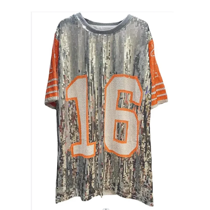 Taylor Swift Glitter Jersey Dress Custom Logo Bling Sequin Jersey Dress  Casual Women's Fashion