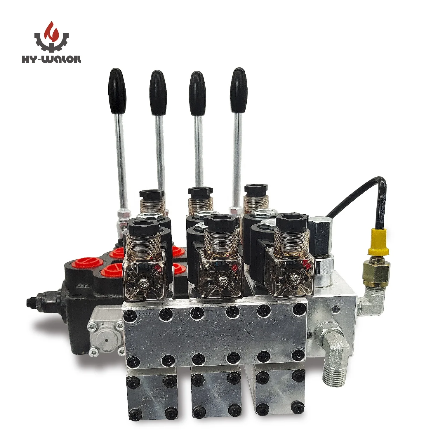 Remote Monoblock Hydraulic Valve Block Flow Regulator 4 Spool Electric