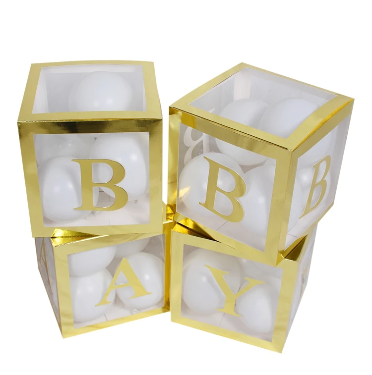 4PCS White Gold Balloons Transparent Boxes New Baby Shower Box Set