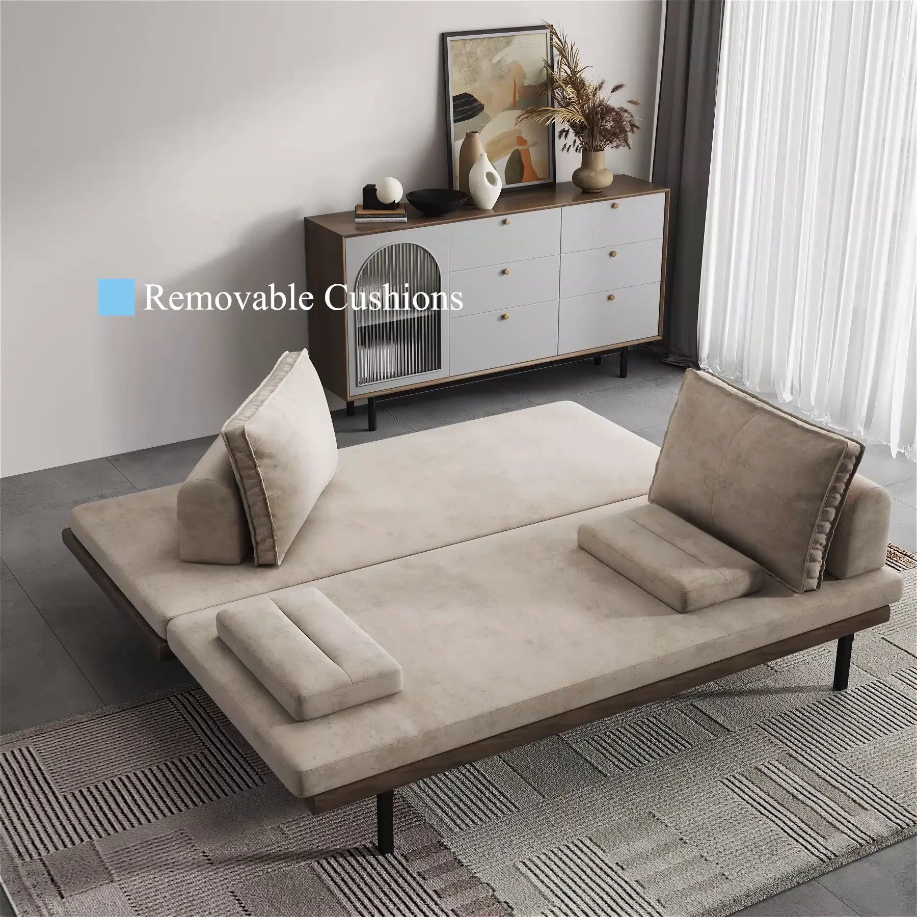 Wooden Modern Living Room Furniture Convertible Futon Sofa Come Bed